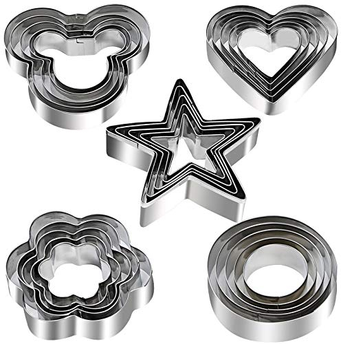 Cookie Cutters Shapes Set, 25pcs Flower,Round,Heart,Star,Mouse Shape Stainless Steel Metal Cookie Molds for Kitchen, Baking
