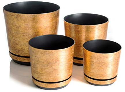 KORAD Übertöpfe Satz 4 Stück Antikes Gold 16 cm, 18 cm, 21 cm, 26 cm - dekorative Übertöpfe in 4 der Größe von 16 cm, 18 cm, 21 cm, 26 cm für Blumen, Kräuter, Pflanzenkompositionen. OSL S4/114