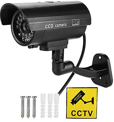 Dummy-Überwachungskamera mit blinkendem LED-Licht – wasserdichte gefälschte CCTV-Kamera für Innen- und Außenbereich zur Diebstahlprävention