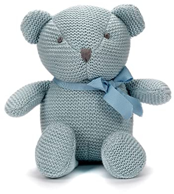 FLUFFYFUN 100% Bio Baumwolle Teddybär Baby Teddybär Blau 16.5cm, Natur Kuscheltier für Neugeborene