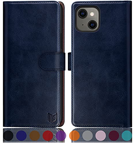 SUANPOT [RFID Schutz für iPhone 13 5G 6,1-Zoll Hülle PU Leder Handyhülle Lederhülle Klapphülle Kartenfach Flip Cover für Apple 13 Handy hülle Leather Wallet Phone Case Blau