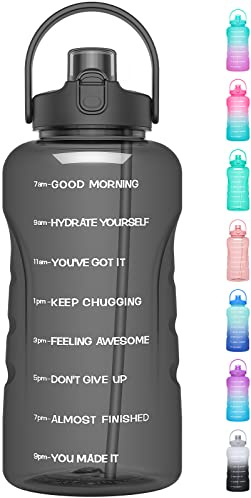 HydroPal 1 Gallon Water Bottles with Straw, 128 oz Water Bottle BPA Free Innovative 2-IN-1 Lid Gym Bottle with Times to Drink Motivational, Large for Sports Fitness Camping Water Jug （13.8X5.5 inch）