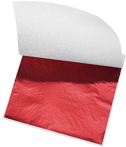 sourcing map Oro Hoja Lámina Hoja, Rojo Hoja Papeles, 3,3 x 3,1 Pulgadas para Arte Decoración, Esculturas, Pintura, Paquetes de 100