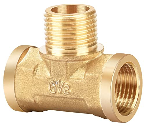 oumuik 1/2 Zoll T-Stück, T-Stück 1/2 Zoll aus Messing, Messing Fittings für Heizung Gartenbewässerung IG/AG/IG