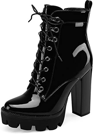 Z.Oufeier Women's Platform Ankle Boots Chunky Heel Lace Up Combat Booties