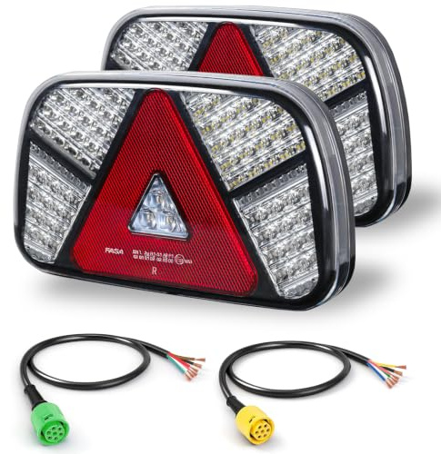 Yuanjoy Kit Feux Arrière Remorque 12V/24V Étanche Clignotants, Stop, Position, Recul, Antibrouillard & Réflecteur, Avec 2 Câbles 30cm 6 Fils pour Camion, Caravane, Fourgon, Tracteur