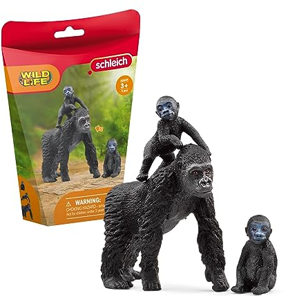 Schleich Wild Life | Familia de gorilas 42601 | Madre Gorila con 2 crías | Figuras de Animales realistas | Regalo para niños y niñas | decoración de cumpleaños | Set de 3 Piezas | +3 años