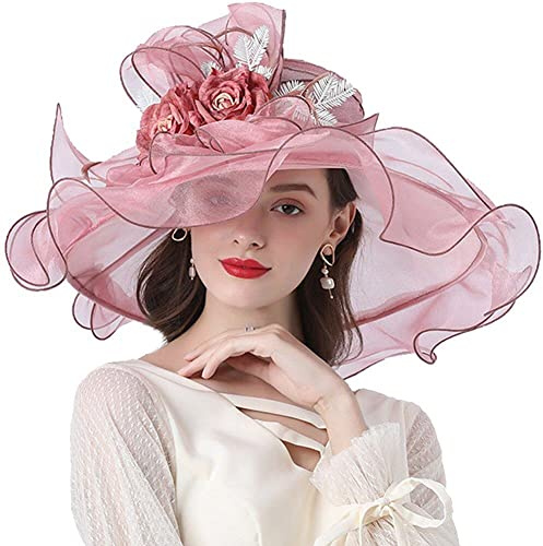 Sanfly Mujer Sombrero para Orgullza Anchos Sombreros De Boda De Damas De Altura De Gasa De Verano para Fiesta De Boda Elegante Gran Damas Fedoras