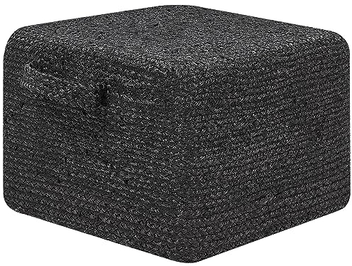 Beliani Pouf aus Jute schwarz 45x45x30 cm Sitzhocker im Boho Stil Dhadar