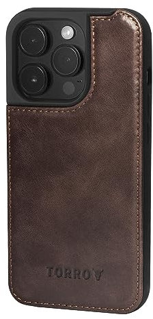 TORRO Leather Case Compatible with iPhone 15 Pro – Premium Leather Bumper Case - Dark Brown