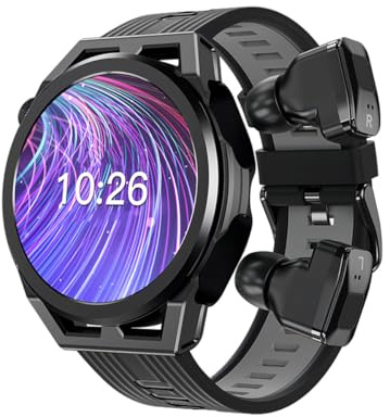 Montre Intelligente avec écouteurs sans Fil, écran Tactile de 1,54, Moniteur de Fitness avec fréquence Cardiaque, Sommeil, Casque Bluetooth TWS intégré avec Suppression du Bruit ENC, Double stéréo