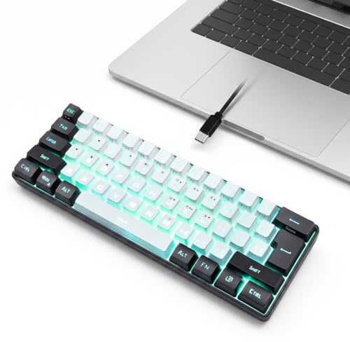 Tastiera da Gioco Cablata Al 60%, Mini Tastiera Compatta Retroilluminata RGB, Ergonomica Meccanica a 61 Tasti per PC, Scrittura e Ufficio, Bianco
