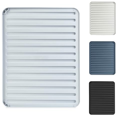KADAX Dish Drying Mat for Dishes, Flat Drying Mat with Drainage 40 x 30 cm, Drain Mat for Glassware, Drying for Kitchen Draining Mat (Light Grey)