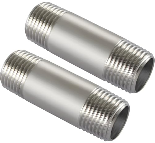 Beduan Stainless Steel Pipe Fittings, 3/4 NPT x 3/4 NPT Male Threaded, 2 Length Nipple Cast Pipe (Pack of 2)