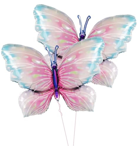 ZHENGYE 2 Pcs Pink Blue Butterfly Balloons Giant Butterfly Foil Mylar Balloon Butterfly Themed Party Girl Party Wedding Birthday Party Decoration Supplies