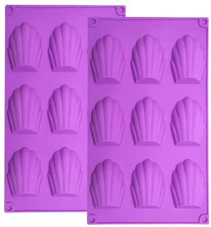 YXHZVON 2 Pezzi Stampo Madeleine, 9 Fori Stampi per Madeleines in Silicone, Stampo Madeleine Antiaderente per Torta Cioccolato Gelatina (Viola)