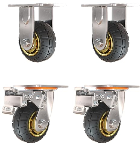 4er Set Lenkrollen Mit Bremse, Möbelrollen Klein Mit Max, Drehbare Rollen Für Möbel Mit Rad Gehäuse Aus Stahl Mit Gummierten Räder, Doppelrollen für Innen Und Außen ( Size : 5in(2non-steerable 2with b