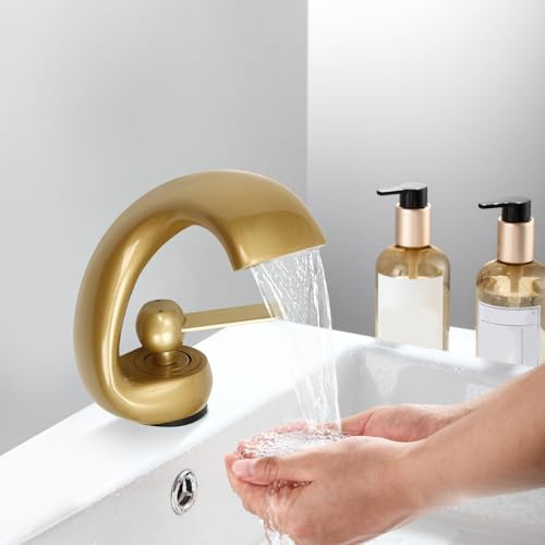 Wasserhahn Bad-Mischbatterie, Wasserfall Badezimmerarmatur, moderner Waschtischarmatur, Wasserfallarmatur, Mischbatterie Bad Einhebel Armatur, für Haushalte, Einkaufszentren, Hotels (gold)