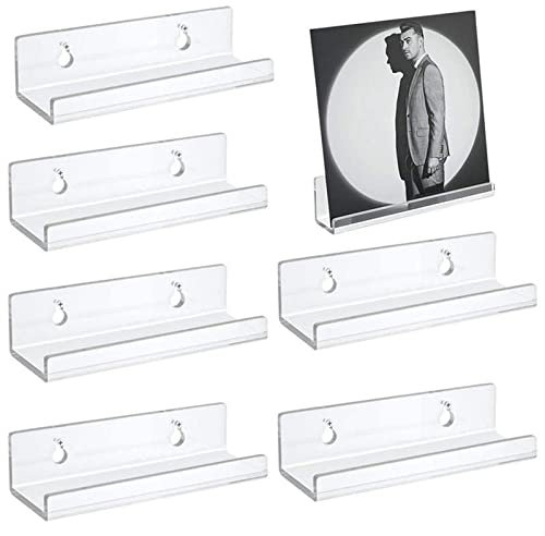 GLigeT CD Halter 6-teiliges Vinyl-Schallplattenregal zur Wandmontage, transparenter Acryl-Album-Schallplattenhalter, unsichtbare schwebende Schallplattenaufbewahrung, 2 Installationsarten DVD Halter