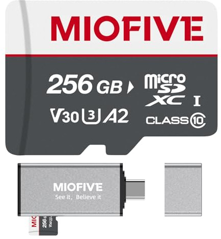 Miofive 256GB Industrial Grade Micro SD Card High Endurance for Dash Cam | USB 3.0 Type-C card reader included, 170MB/s read, 150MB/s write, 3000 P/E cycles, C10 U3 A2 V30 4K UHD video support