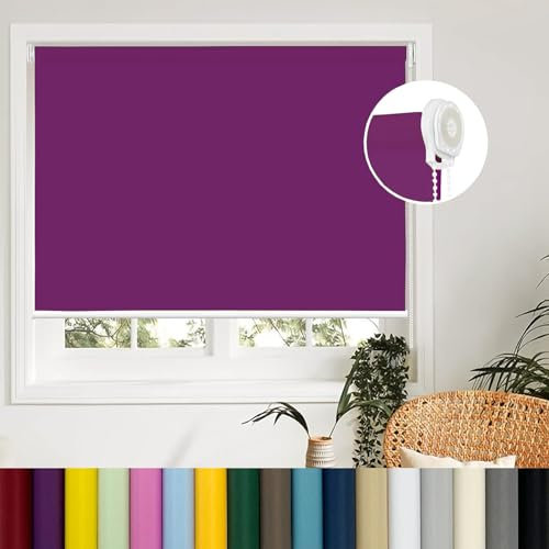 Rollo ohne Bohren Verdunklungsrollo 55 x 190 cm Sonnenschutz und Sichtschutz Thermorollo Klemmfix Fensterrollo mit Klemmträger, für Fenster und Tür, Lila