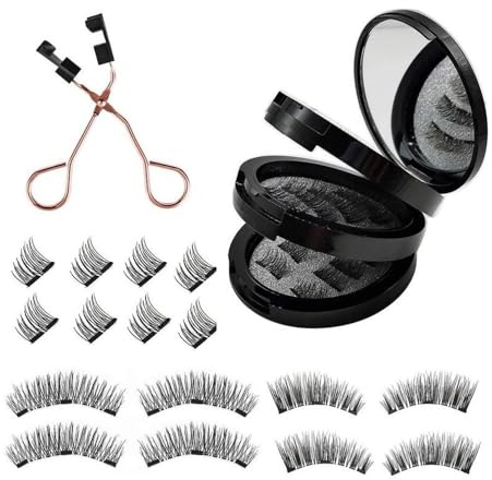 YUEMOL magnetwimpern 3D-Dual-Magnet-Wimpern-Set mit Wimpernzange, 8 Paar, wiederverwendbar, einfach zu tragen, gefälschte Wimpernverlängerung, Make-up-Set