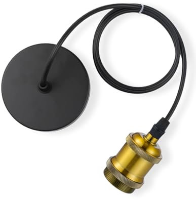 Vecys E27 Vintage Oro Bronce Portalámparas de Metal Accesorios de Lluminación con Cable Ajustable 100 cm para Luz Lámpara,Tienda de Techo para Bar, Cafetería, Hogar, Hotel(1PCS)