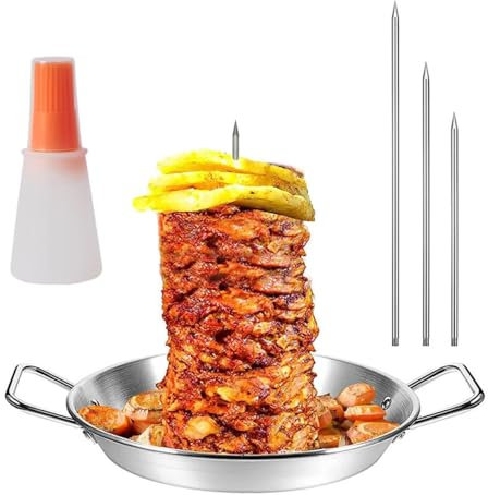 Spiedini di pollo verticali in acciaio inox kebab supporto verticale spiedo kebab stand con 3 punte di ricambio per bistecca, pollo, pesce, tacchino, kebab (colore: B, dimensioni: 33 cm)