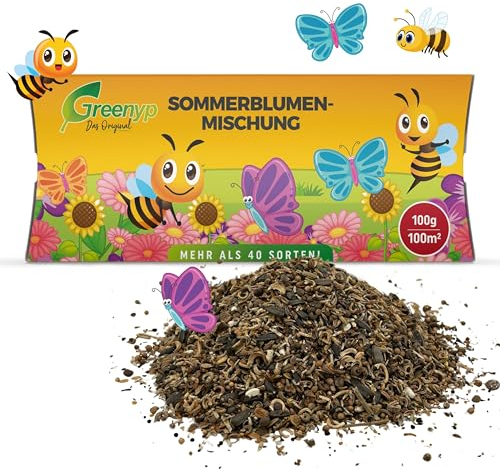 Greenyp Sommer Blumenmischung I für bis zu 100m² I 100g I Sommerblumensamen - für Bienen & Schmetterlinge I Premium Saatgut für farbenfrohe Sommerblumenwiese I Blumensamen Mischung ein- und mehrjährig