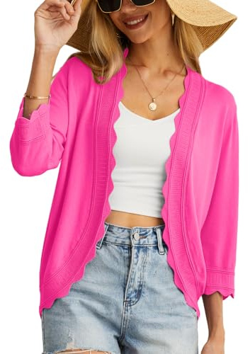 GRECERELLE Cárdigan suave de punto ligero para mujer, estilo casual, recortado, para verano, noche o boda, hot pink, XXL