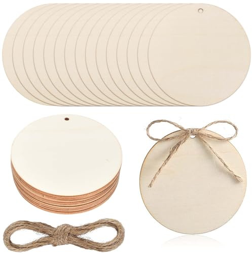 30 Pièces Disque Rond en Bois, Tranche de Bois Ronde, Rondin de Bois 10cm, Sous Verre Rond Bois, Rondelles Bois, avec Trou, 2 mm d’Épaisseur, pour Peinture, Bricolage, Décoration