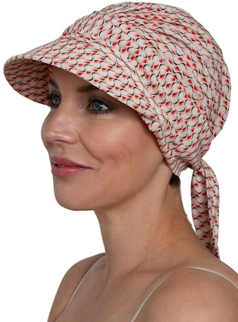 Deresina Gorro Oncológico Mujer Verano – Turbante Oncológico Algodón Pre-Anudado, Pañuelo Oncológico Alopecia, Visera Protección Solar (Rojo Ladrillo)