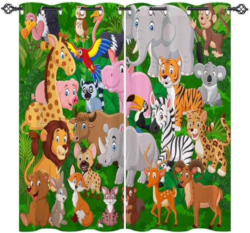 ANHOPE Dschungel Safari Tier Verdunklungsvorhänge mit Ösen Blickdichte Gardinen Thermo Vorhänge Blackout Curtain Kinder Jungen Mädchen Wohnzimmer Schlafzimmer Vorhang 2er Set H 160 x B 132 cm