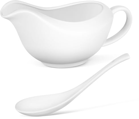 Mikinona Steak Sauce Pot Ceramic Gravy Boat Spoon Elegant Serving Bowl for Condiments Dinnerware