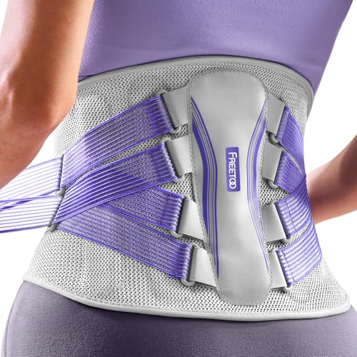 FREETOO Back Support Belt With Unmatched Knitted Breathable Mesh Lower Back Support For Women & Men With 5 Support Modules Ideal For Sciatica Pain Relief,Violets Size M