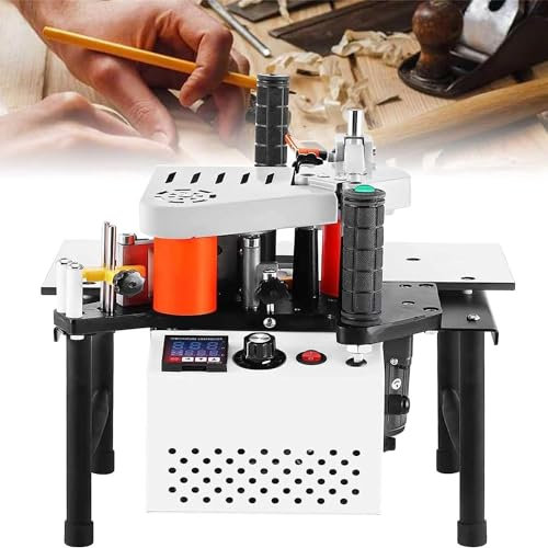 LSBHPPD Encoladora De Cantos Portátil, Máquina Enfajadora De Cantos para Carpintería, Máquina Encoladora De Cantos Rectos Curvos Encolado De Doble Cara, Control De Velocidad Ajustable,220V