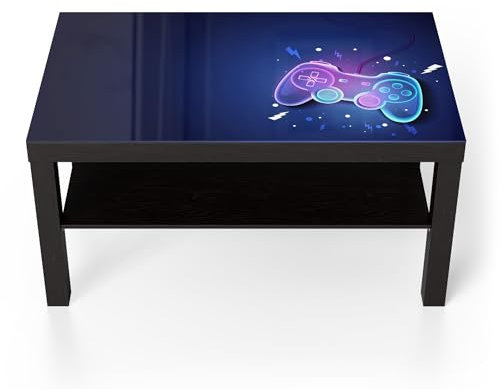 DEQORI Glastisch | schwarz groß 90x50 cm | Motiv Neon-Gaming-Dynamik | ausgefallener Beistelltisch aus Glas | Hochglanz Couchtisch fürs Wohnzimmer | moderner Couch Tisch mit Design