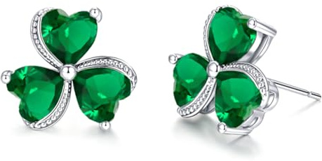 VONSSY Damenkette Edelstein Klee Anhänger Halskette | Smaragdgrüne irische Kleeblatt Geburtsstein Halskette | Weißgold Silber Schmuck Geschenk für Frau Tochter Mutter Freundin