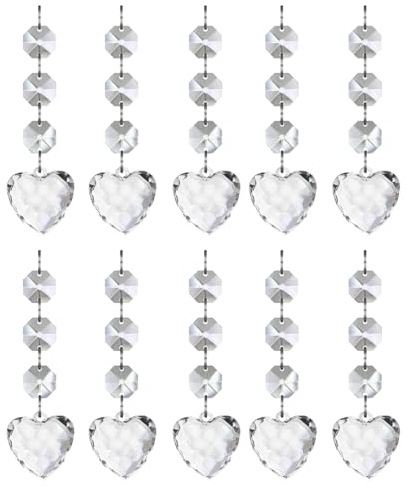 UCLEVER 10pcs Clear Crystal Heart Pendants, Christmas Crystals Beads for Chandeliers, Hanging Crystals Suncatcher for Windows Home Decor