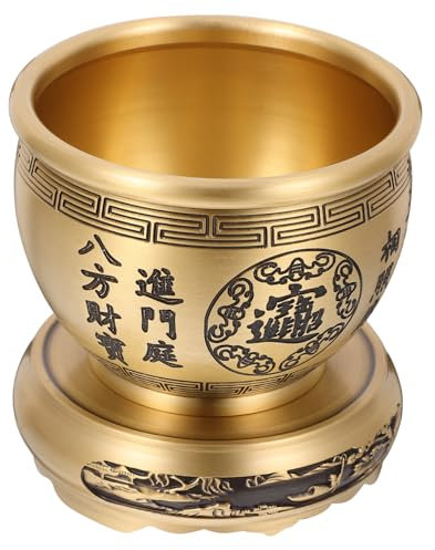 Warmhm Vintage Chinese Feng Shui Bowl Sculpture in Brass for Prosperity Wealth Home Office Decoration Symbol of Luck and Fortune
