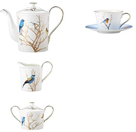 ABBNIA Juego de té Juego de Taza de café Juego de Taza de té 11 Piezas Juego de té Blanco Tetera de Porcelana Azucarero Lechera 4 Tazas y 4 Platos Juego de Taza de CAF
