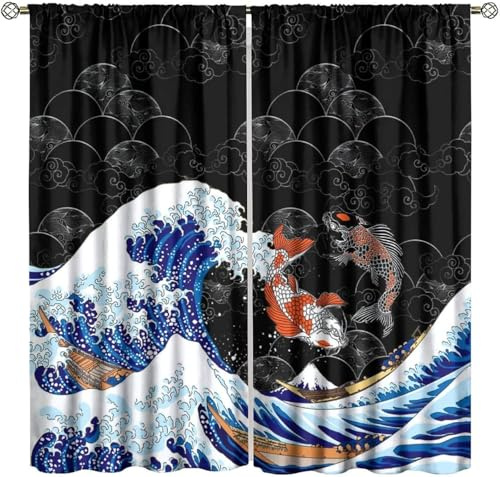 Vorhang Kinderzimmer Tiere Fische Kinder Vorhänge Mit Ösen Polyester Gardinen Thermovorhang Blickdicht Ösenschal Kindergardinen 220X215 cm (B + H) Für Wohnzimmer,2Er Set-231377362