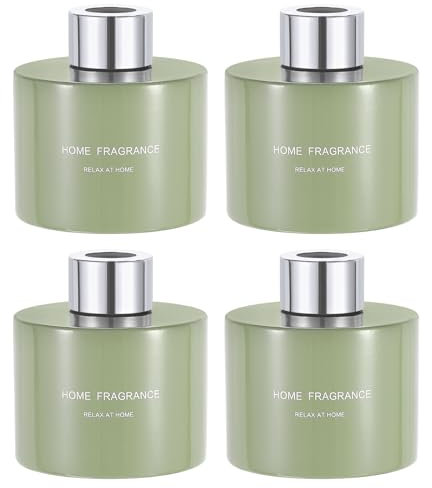 QUARKZMAN 4Pcs Botella de Difusor de Vidrio Vacía 140ml/4.7Oz Accesorios de Fragancia Recargable Tarro de Aromaterapia Hogar Baño Verde con Tapa de Tono Plateado