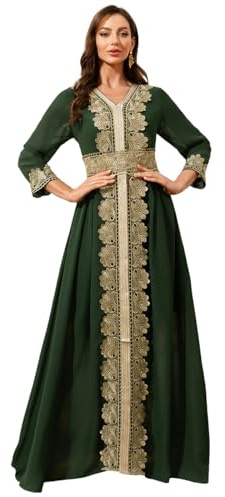 Aibaowedding Muslimische Kleider Damen Abendkleid Dubai Stil Kaftan Robe in Voller Länge Stickerei Blumendruck Islamische Türkische Marokkanische Kleider Hochzeit Abend