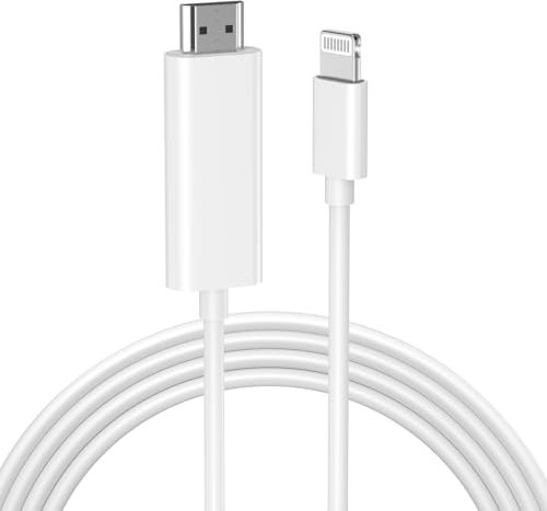 [Certificado Apple MFi] Adaptador de cable Lightning a HDMI de Apple para iPhone a TV, adaptador Lightning a AV digital 1080P, conector de pantalla de sincronización para iPhone 14, 13, 12, 11, XS, XR