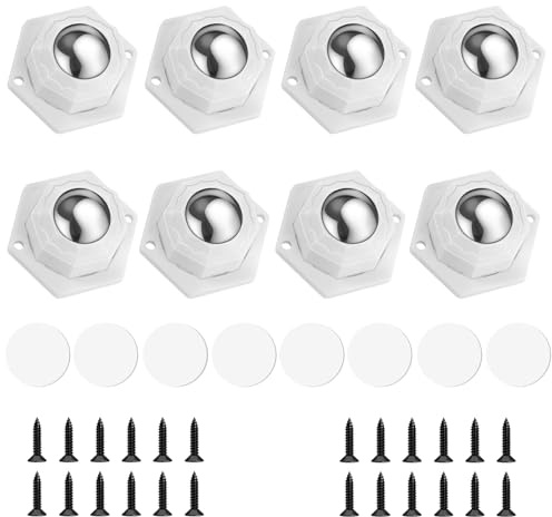 Flintronic 8 stycken små möbelhjul, 20 mm självhäftande roterande hjul, 360 graders möbelhjul, med skruvar och lim, för små möbellådor, vit