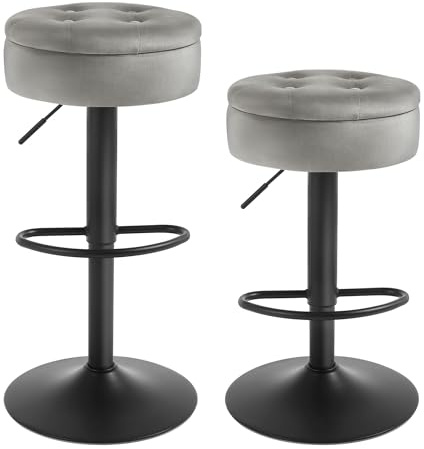 WOLTU Barhocker 2er Set, Sitzhocker mit Stauraum, Hocker höhenverstellbar 360° drehbar, Drehhocker für Kücheninsel Esszimmer Bar Küche Tresen, Samt Metall, Hellgrau | Für Esszimmer, Wohnzimmer und Café