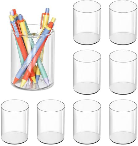 X-BLTU 8 stycken akrylpennhållare, transparent penselhållare pennhållare skrivbord, makeup pensel arrangör transparent pennhållare för kontor skola hem brevpapper (rund)