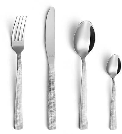 Amefa LINEN 24-teiliges Besteckset Essbetseck in außergewöhnlicher Hammerschlag-Optik, Tafelbesteck