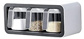 ETZRYSYB Tarros de especias de cocina para montaje en pared, estante para especias azucarero, salero, contenedor de especias con cucharas, organizador de utensilios de cocina (gris 1)